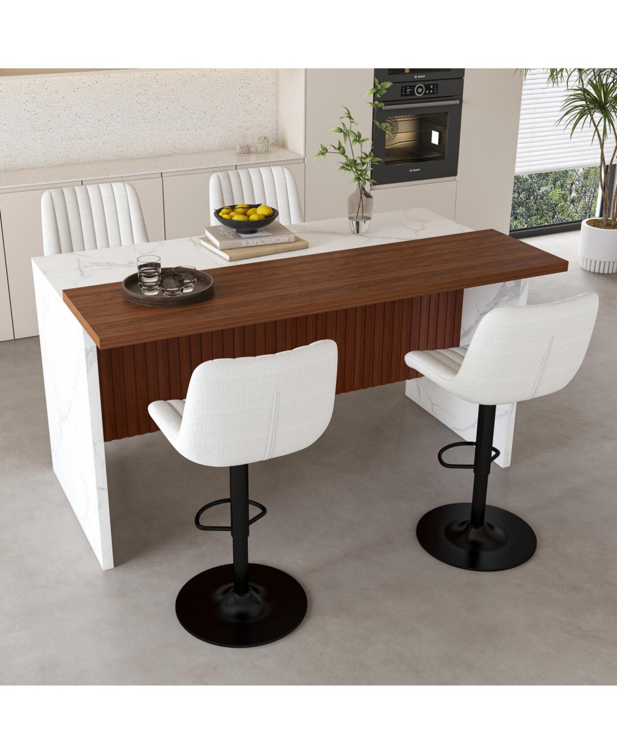 Streamdale Adjustable Swivel Bar Stools with Backrest & Soft Knit Fabric (Set of 2)