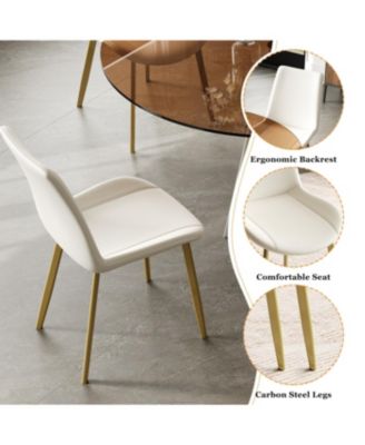 Streamdale 35" Round Dining Table Set w/ 4 White Chairs & Black Glass Top