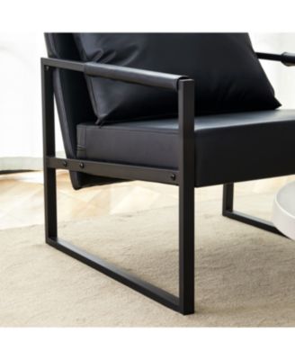 Streamdale Classic Black PU Leather and Metal Sofa