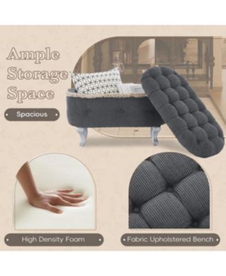 Streamdale Blue Storage Bench with Button-Tufted Fabric Upholstery and Fringe