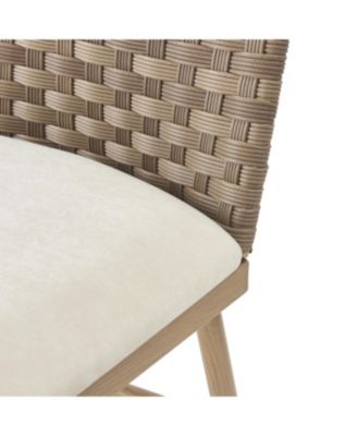 Farmhouse Upholstered Dining Chairs Set of 2, Armless Iron Side Chair with Rattan Back, Brown