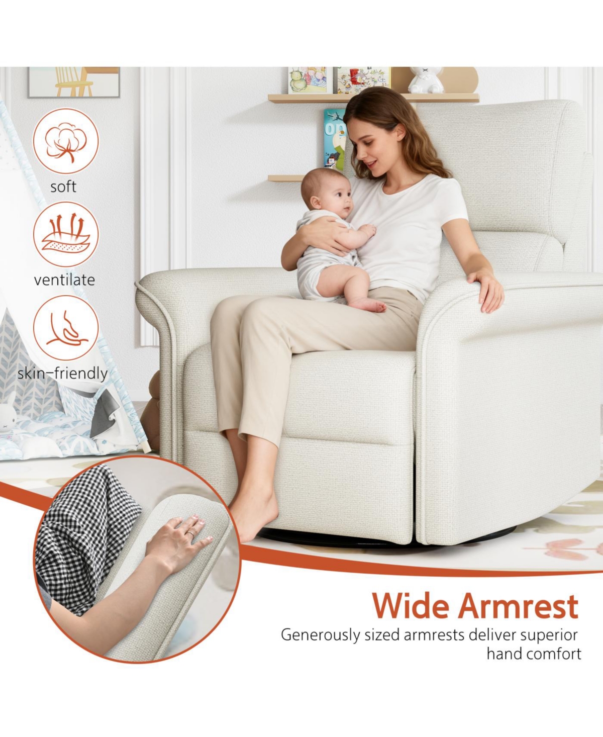 Streamdale Power Swivel Rocker Recliner Chair for Adults (Fabric+Light Gray)