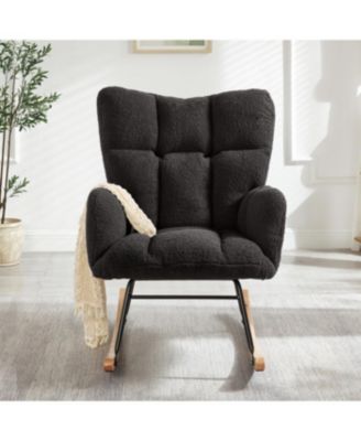 Streamdale Teddy Fabric Glider Rocking Chair with Metal Frame - Dark Gray