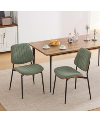 Dining Chairs Set of 2 Mid Century Modern Retro Linen Chair (Olive Green)