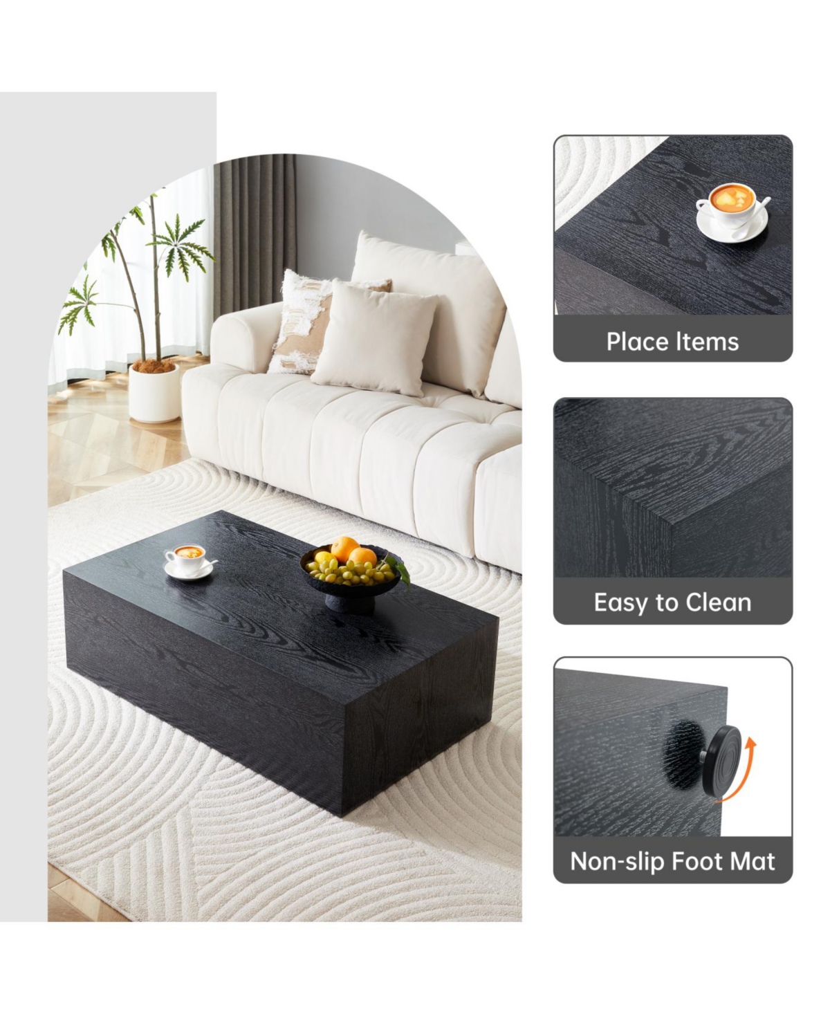 Streamdale Furniture Streamdale Black Wood Grain Mdf Coffee Table - Luxurious Design (70 characters)