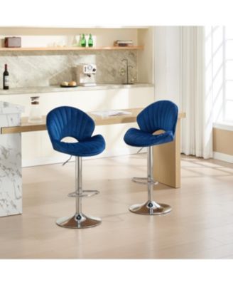 Streamdale Bar Stools Set of 2 - Adjustable Counter Height Bar Chairs with Back and Footrest - NAVY