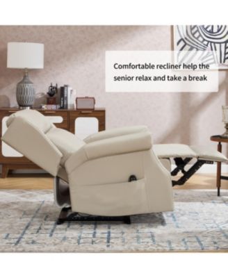 Beige Faux Leather Manual Recliner Chair with 8 vibrating nodes & 3 massage modes.