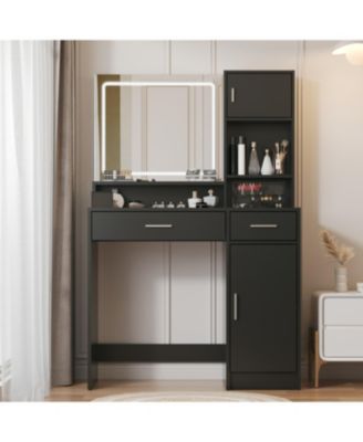 Streamdale Vanity Desk with Mirror, LED Light Strip, Large Drawer & Storage (Black