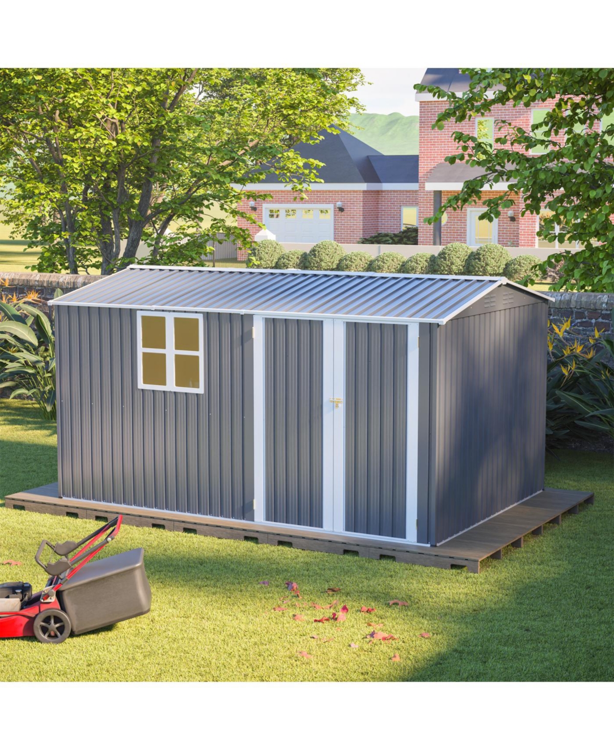 Streamdale Furniture Streamdale 8x12 Ft Storage Shed, Heavy-Duty Steel Building with Window & Vents (Gray