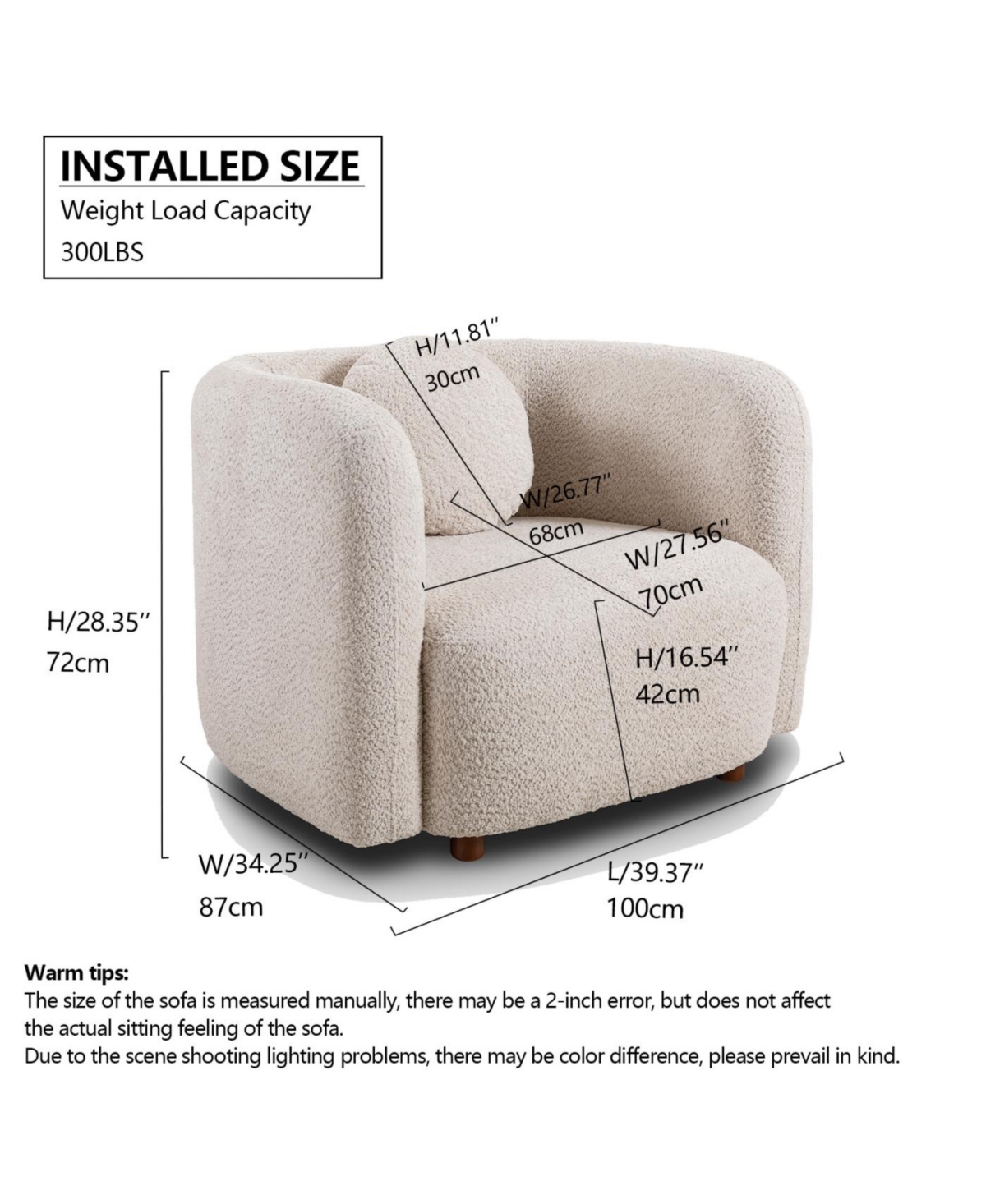 Streamdale Accent Square Sofa Chair, Boucle Fabric Upholstered Single Cloud Couch Chair