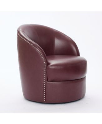 Streamdale Dark Red Leather Swivel Chair, Mid-Century Modern Lounge Chair