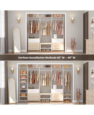 Heavy Duty Closet Organizer System with 6 Drawers, 96 Inch Walk In Clothes Rack with 14 Shelves, 1200 lbs Capacity