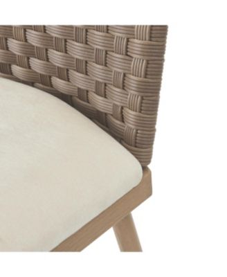 Farmhouse Barstools Set of 2, Upholstered Counter Stools with Rattan Backrest, Brown+Beige