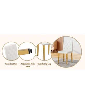Streamdale 4-pack White PU Dining Chairs, Ergonomic Buckle Back, 35"H, Golden Metal Legs
