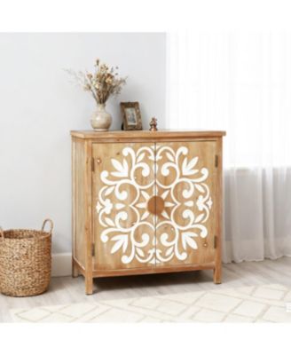 Streamdale Rustic Wooden Accent Cabinet with Floral Carved Doors