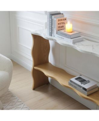 Streamdale Whisper of Waves Modern Console Table w/ White Marble-Pattern Top, Solid Wood