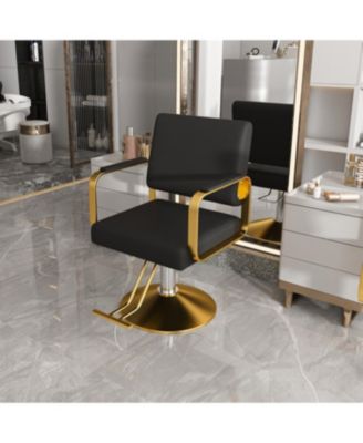 Hydraulic Salon Chair - 360 Swivel Barber Stylist Chair (Black+Gold)