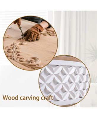 Streamdale Round Coffee Table with Storage Lift-Top Accent Table, White Carved Base