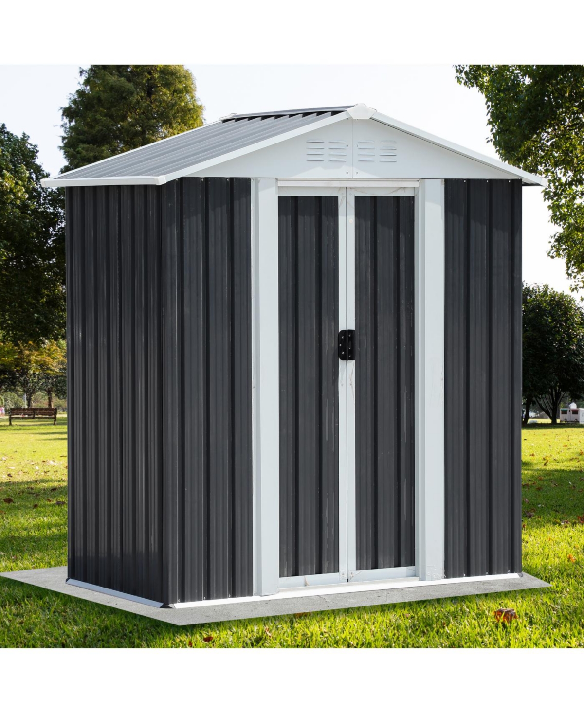 Streamdale Furniture 5x3 ft Grey Sliding Door Garden Shed for Outdoors Storage Apex Roof Design