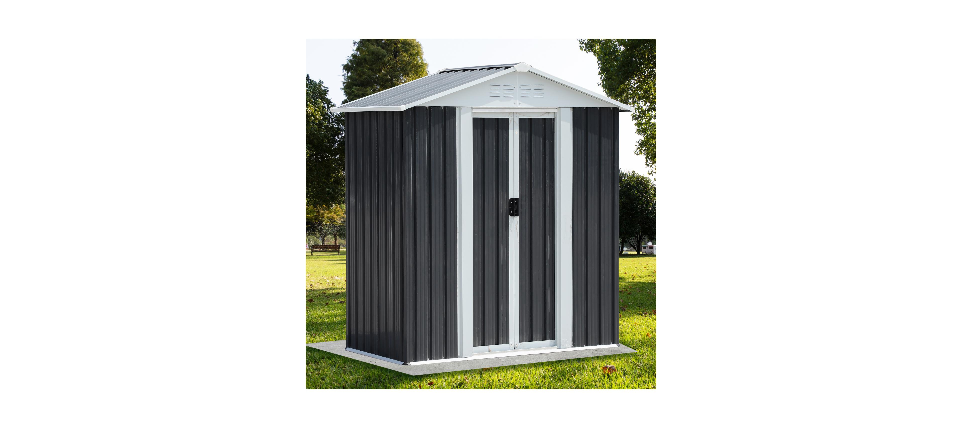 Streamdale Furniture 5x3 ft Grey Sliding Door Garden Shed for Outdoors Storage Apex Roof Design