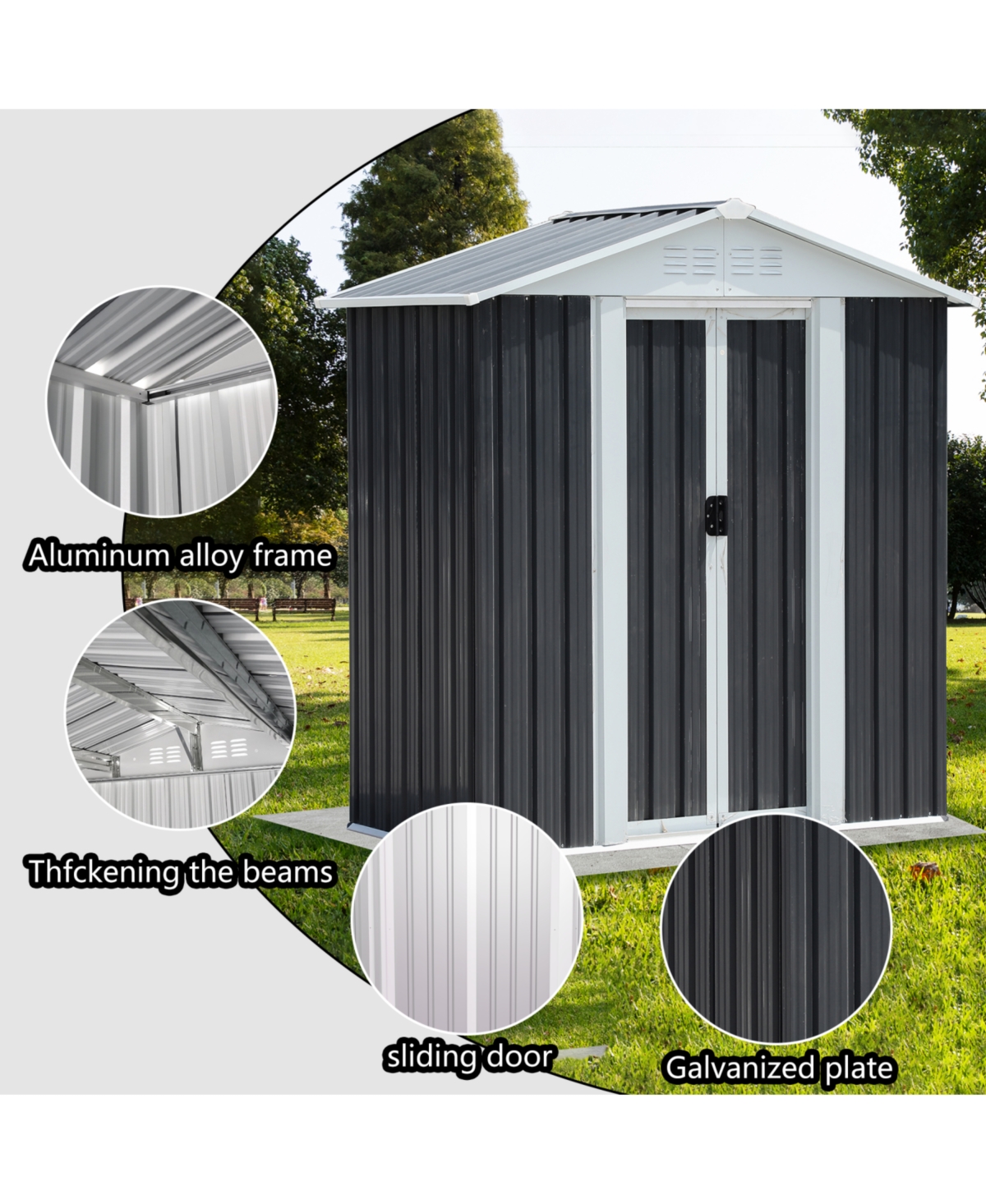 Streamdale Furniture 5x3 ft Grey Sliding Door Garden Shed for Outdoors Storage Apex Roof Design