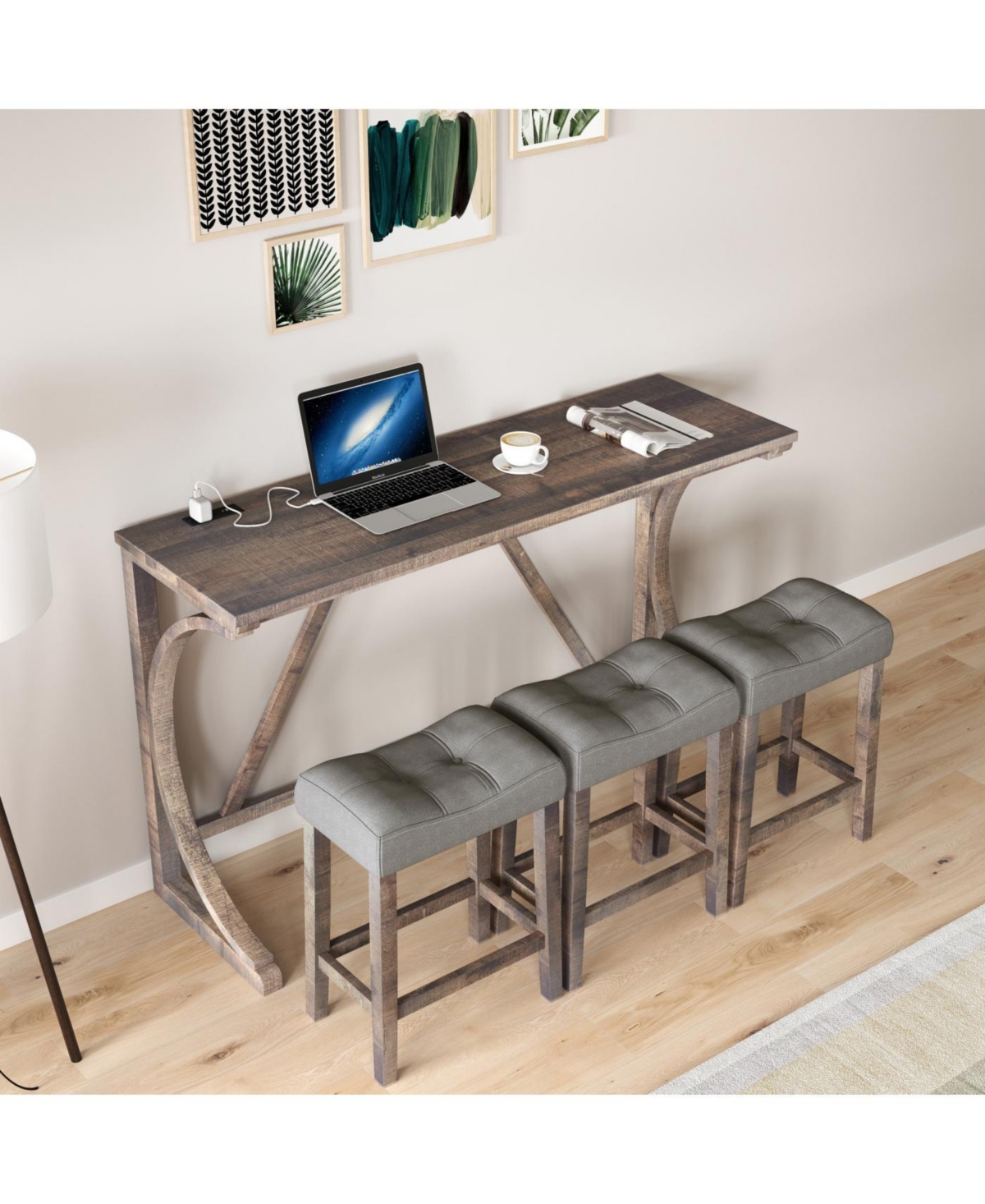 Streamdale Bar Table Set with Power Outlet, 4 Piece Industrial Dining Set