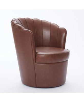 Brown Petal Swivel Chair - 360 Spin, Genuine Leather Wing-Back Desk Chair