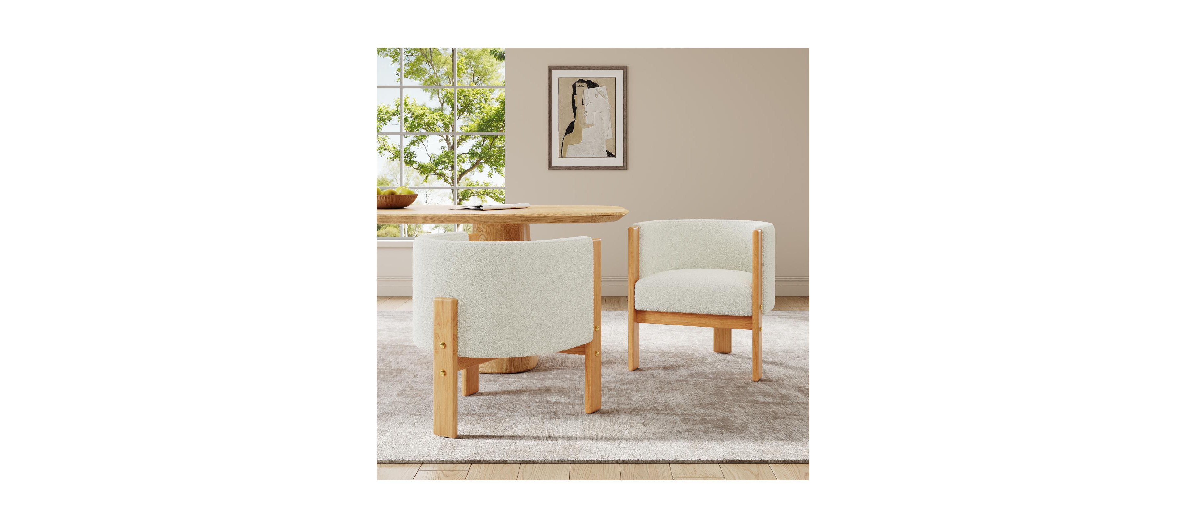 Streamdale Furniture Upholstered Dining Chairs Set of 2, White Boucle Fabric, Modern Armchairs