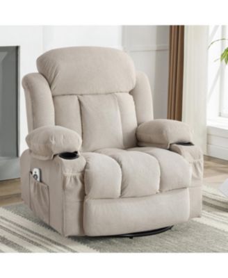 Swinging recliner massage heated sofa with USB and cup holders (Beige