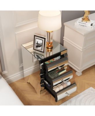 Streamdale Curved Mirror 3-Drawer Nightstand/Bedside Table - Silver