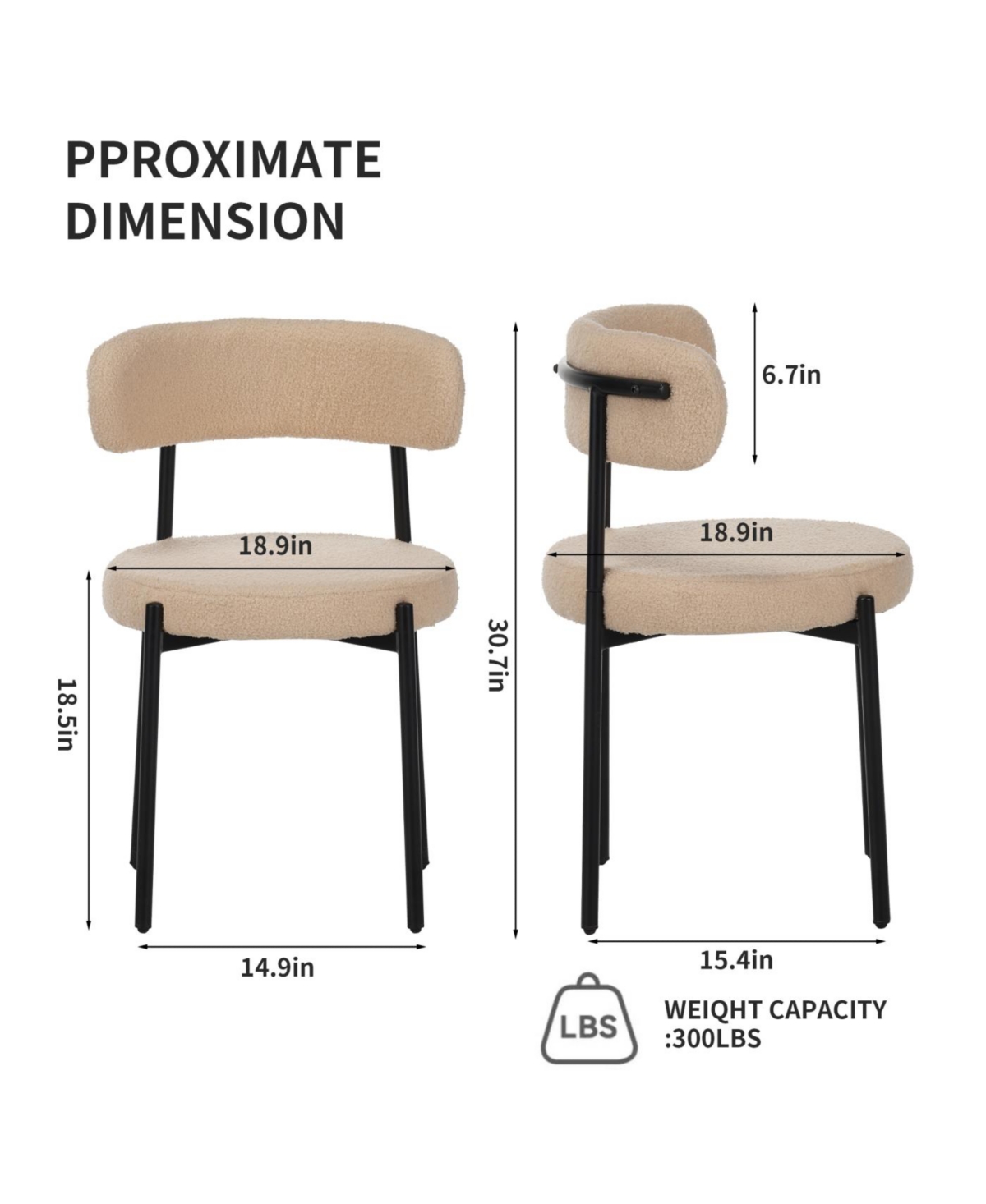 Streamdale Furniture Streamdale Medieval modern dining chair set, 4 pcs, round seat, black metal legs, beige