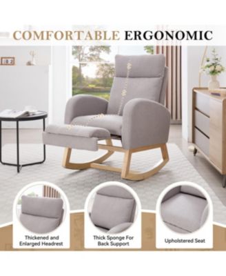 Teddy Fabric Leisure Rocking Chair with Adjustable Footstool, Light Gray
