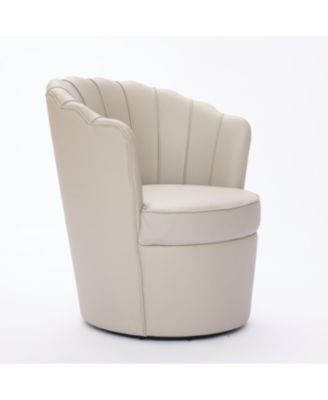Cream Petal Swivel Chair - 360 Spin, Genuine Leather Wing-Back Desk Chair