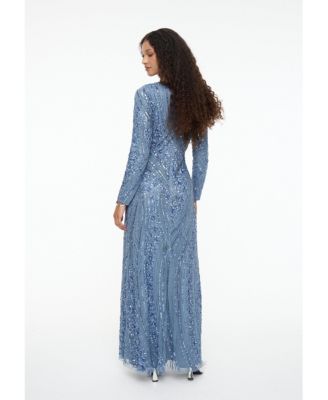 Women's Modest Embellished Sequin Beaded Dress Maxi With Elegant design