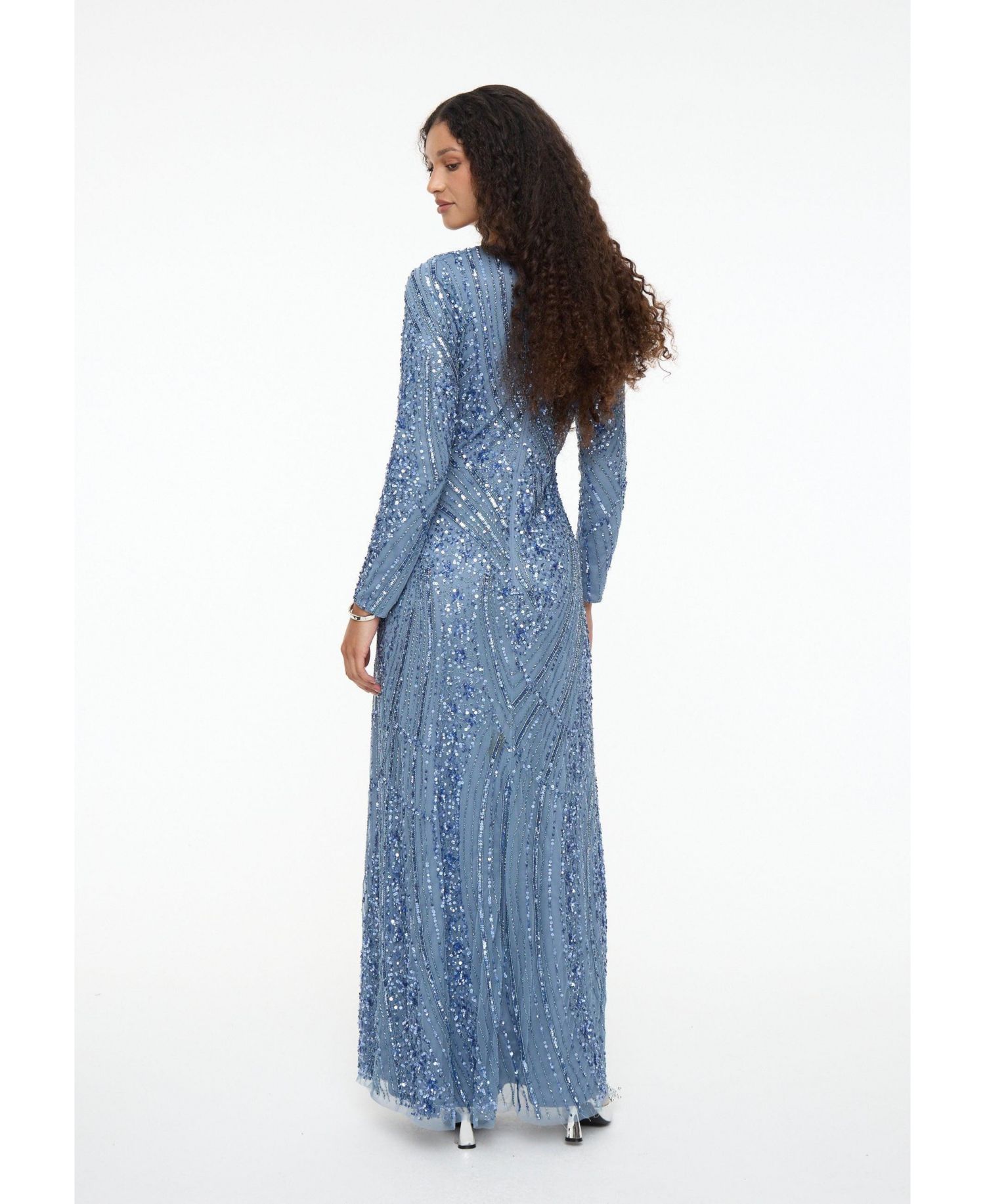 Women's Modest Embellished Sequin Beaded Dress Maxi With Elegant design