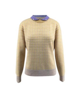 Bellemere Women's New York Merino Tweed Pullover With Pearl Polo Collar Sweater