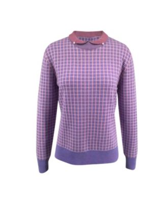Bellemere Women's New York Merino Tweed Pullover With Pearl Polo Collar Sweater