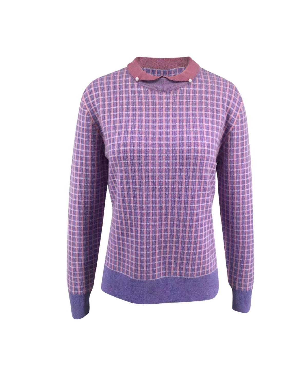Bellemere New York Merino Tweed Pullover With Pearl Polo Collar Sweater