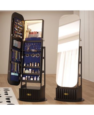 Arched LED Jewelry Armoire with Mirror and Drawers