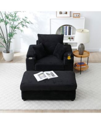Streamdale Oversized Accent Chair with Ottoman, Single Sofa Chair, Modern Comfy Armchair, BLACK
