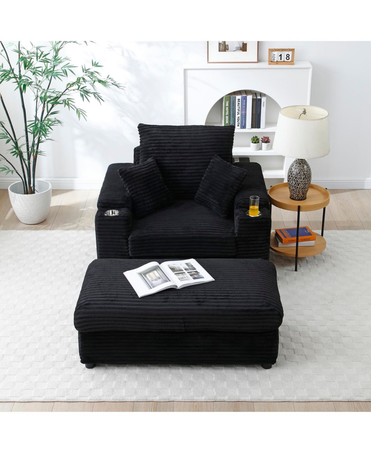 Streamdale Furniture Streamdale Oversized Accent Chair with Ottoman, Single Sofa Chair, Modern Comfy Armchair, Black