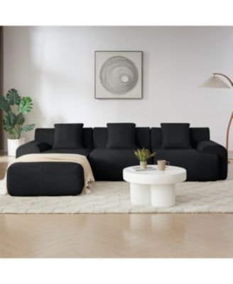 Streamdale Modern L-Shaped Corduroy Sectional Sofa with Movable Ottoman