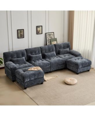 Streamdale 4-Seater Sofa with 2 Ottomans, Adjustable Backrest, 350lb/Seat, Chenille