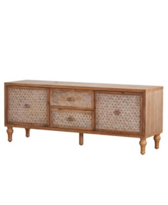 Rattan TV Stand for TVs, Mid Century Boho Entertainment Center