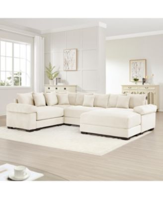 Streamdale Oversized Cloud Modular Sectional Couch with Ottoman, Cream