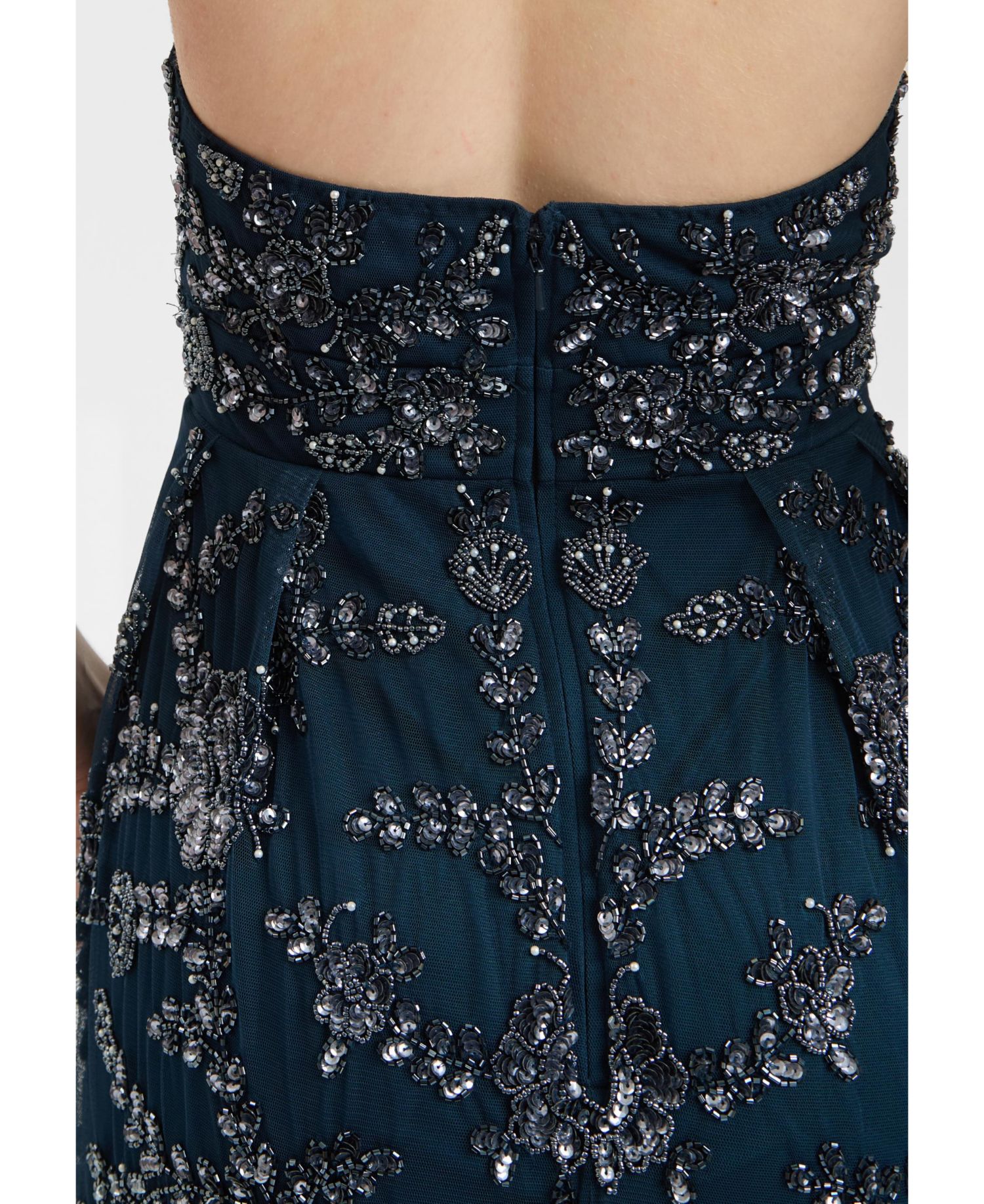 Women's Embellished Sequin Beaded Maxi Dress With Halter Neck With Deep V-Cut