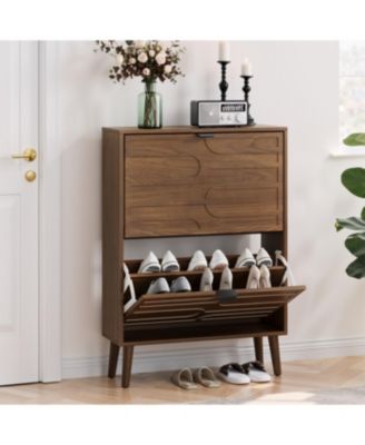Medieval Modern Independent Shoe Cabinet, Walnut Shoe Storage Cabinet, Fence Shoe Cabinet