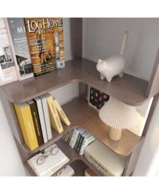 6 Tier L-Shaped Corner Bookshelf - Wooden Bookcase with Anti-Tip Device