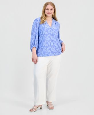 Plus Size Burnout Floral V-Neck Blouse