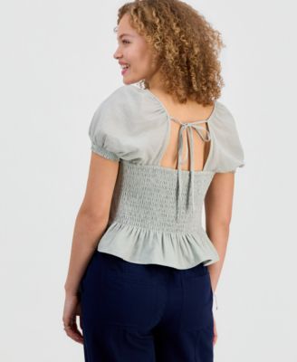 Juniors' Lace-Trim Pleated Babydoll Top